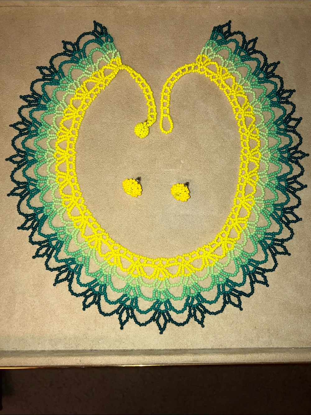 HANDMADE Colored beaded earrings and necklace matching set